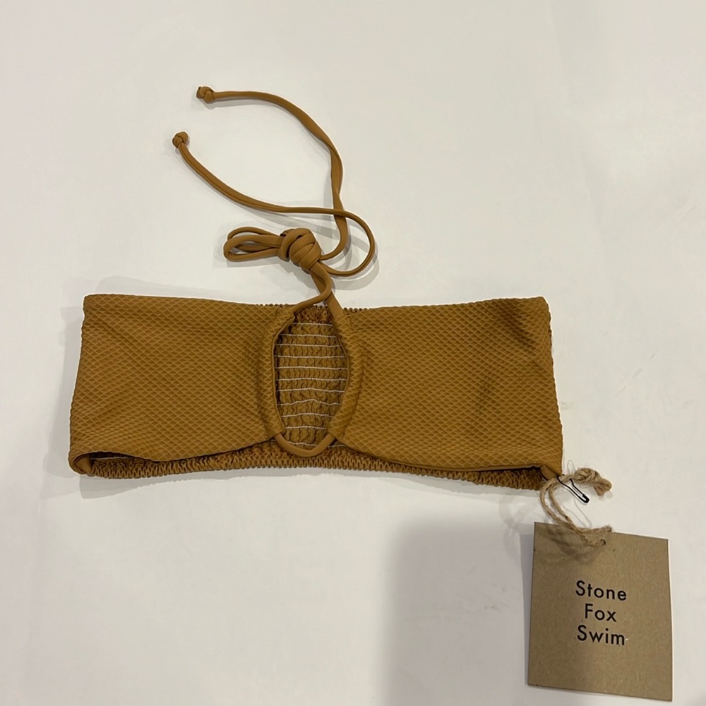 Stone Fox Bikini Top Swim Womens size XS Meadow Sandstone Pique NWT